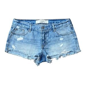 Abercrombie & Fitch Distressed Blue Shimmer Denim Jean Cutoff Mini Shorts Sz 27